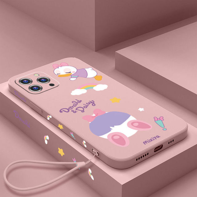 Donald Duck Phone Case For iPhone 13 11 Pro Max 12 Mini XS Max X XR 7 8 Plus Back Cover Lanyard Lens Protection Shell
