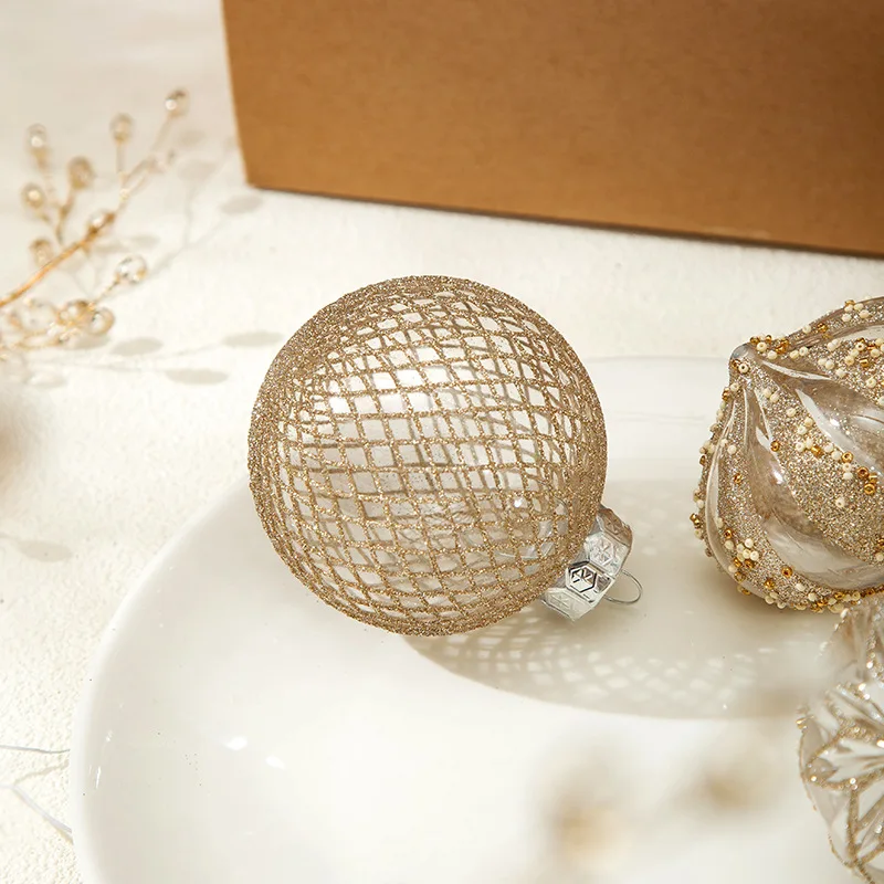 9pcs/box 8CM Christmas Ball Ornaments Champagne Gold Glitter Foam Ball Crafts for Xmas Tree Hanging Pendant Gift Navidad