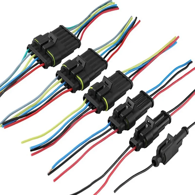 Car Motorcycle 5Sets AMP Waterproof Electrical Auto Connector Male Female Plug with Wire Cable harness 1P 2P 3P 4P 5P 6P Way