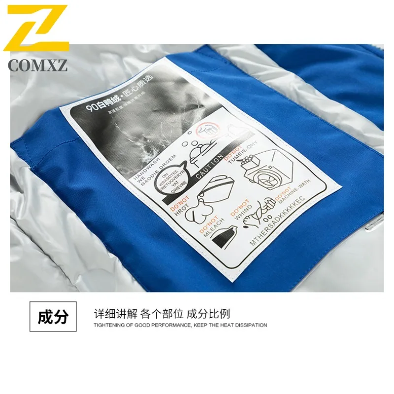 COMXZ 2025 New Men Wool Stand Collar Jacket Letter Print Down Trendy Thickened Loose Warm Winter Wear-Resistant Daily Sport Coat