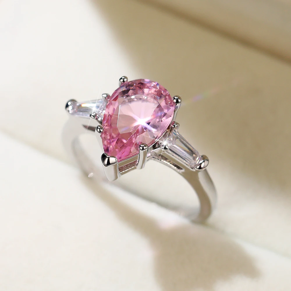 Trendy Pink Cubic Zirconia Rings for Women Engagement Wedding Party Fashion Finger-ring Anniversary Gift Luxury Jewelry