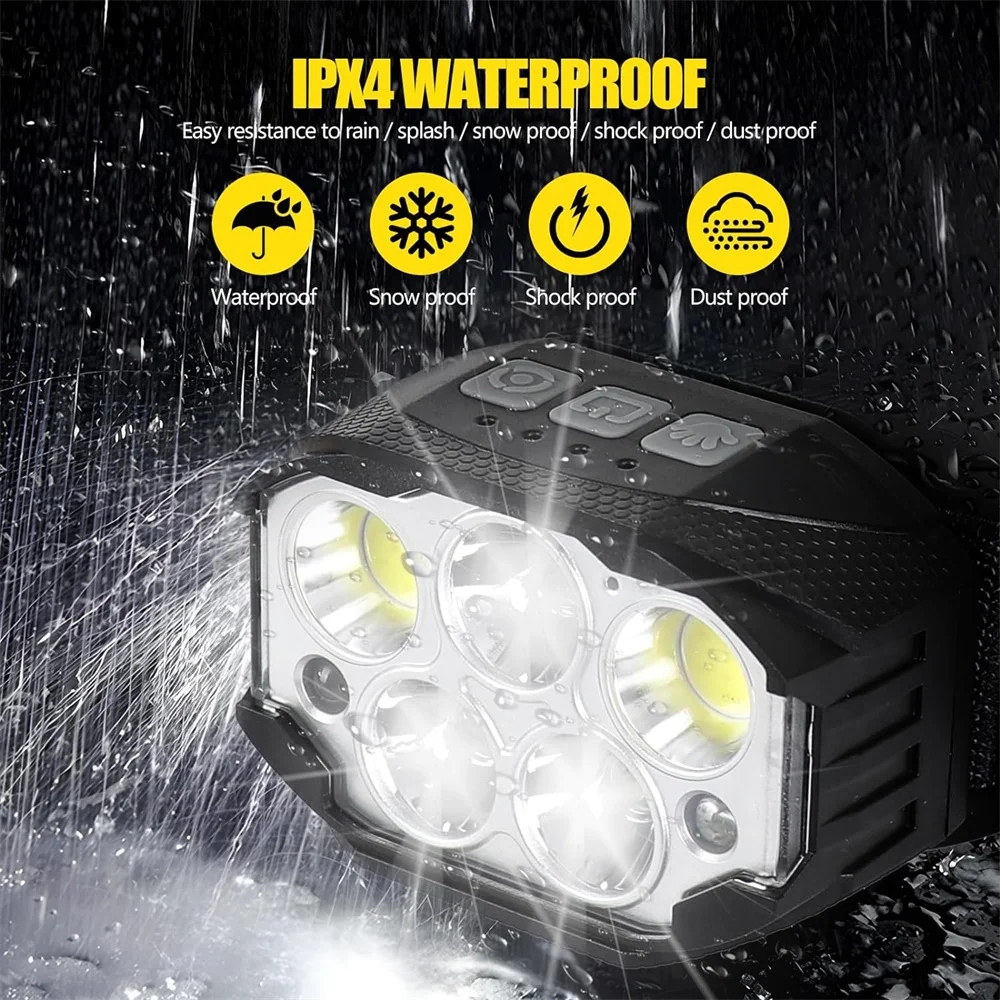 1200 Lumen Head Lamp Motion Sensor Headlamp Rechargeable LED Headlight Red Light 6 Modes Waterproof Lightweight Head Flashlight