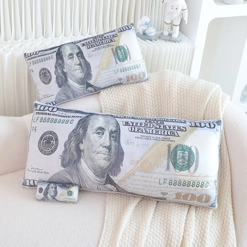 Two Sizes U.S. Dollar Plush Pillow Stuffed Currency Long Cushion Sleeping Bolster Head Support Plushie Present 2