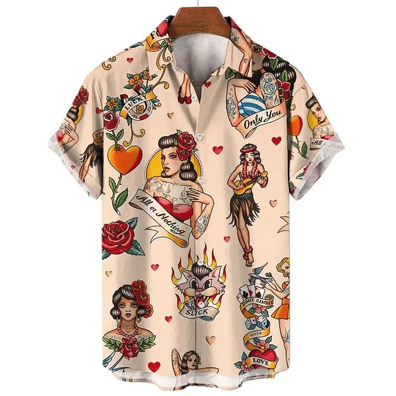 thumbnail image 1 of Camisa con estampado 3D de temática de humanidades para hombre y mujer, informal, de manga corta, con solapa y botones, camiseta de gran tamaño para hombre, 1 of 5