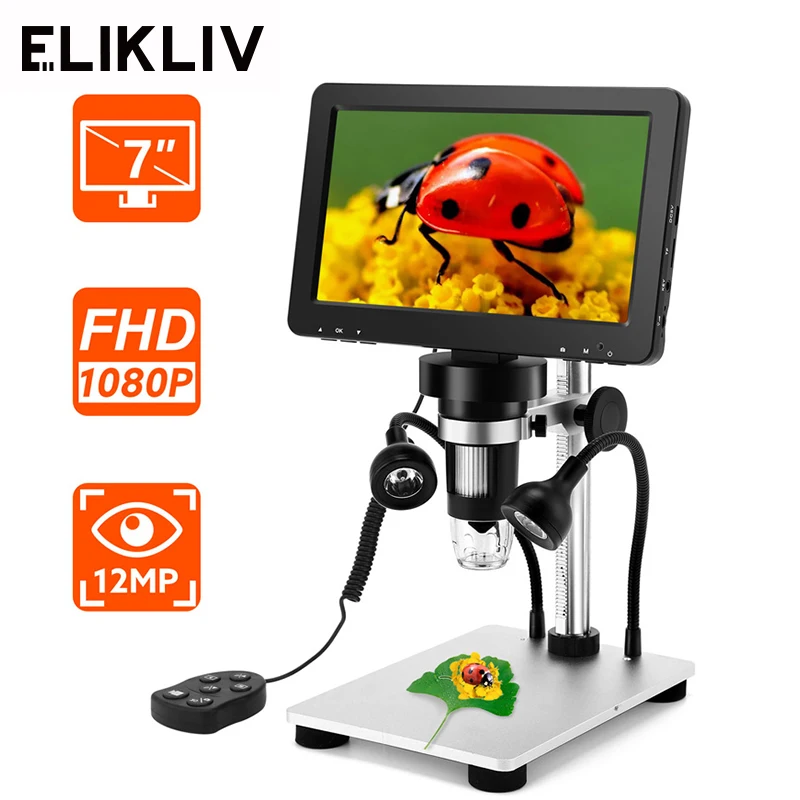 Elikliv 7 Inch Lcd Digital Microscope 1200x 12mp 1080p Video Camera