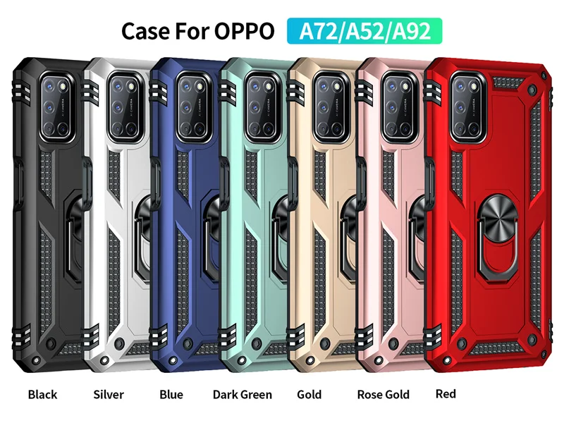 Fundas Cover For OPPO A52 A72 A92 Shockproof Armor Stand Holder Car Ring Phone Case TPU Bumper Shell Coque phone case phone protector cover