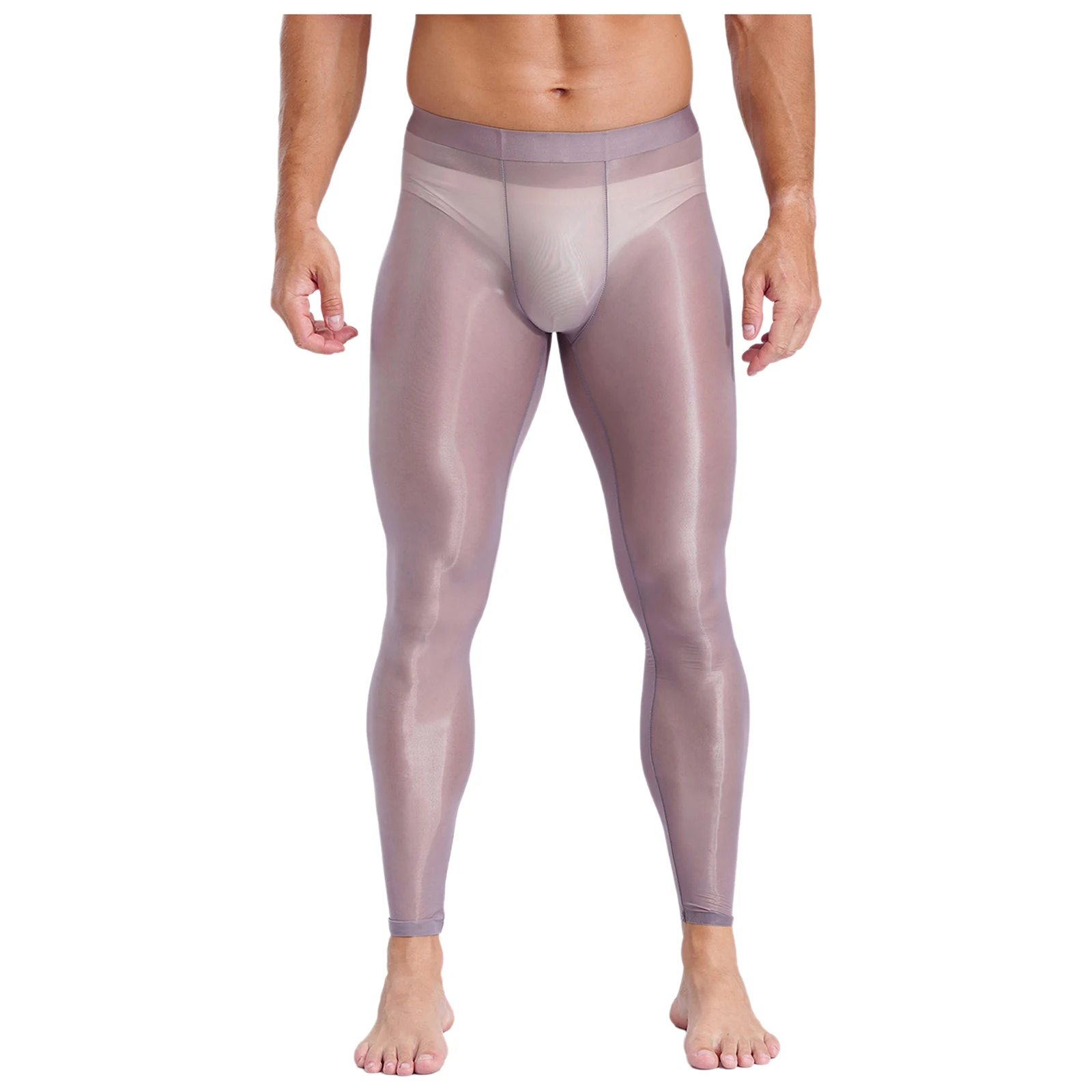Mens Stretchy Ultra-Thin Leggings Ice Silky Yoga Fitness Leggings Bulge Pouch Tights See Through Pants for Gym Sports Workout S2e0eda0caa9744919efde343319b33969