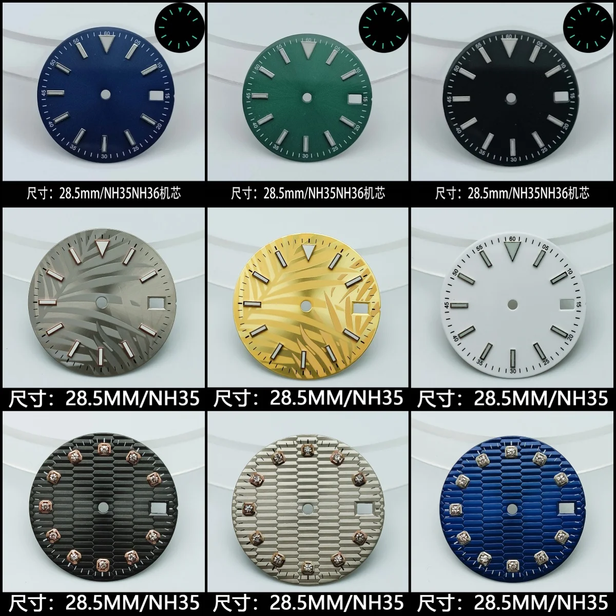 Quadrante Dell'Orologio Da 28.5Mm Per Seiko Nh35 Datejust Oyster Movement Sunburst Leaves Stone Silver Nh35 Nh36 Parti Della Raccolta Del Quadrante De