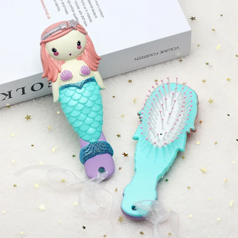 1pc Cute Cartoon Mermaid Comb for Kids Girls Kawaii Rabbit Air Cushion Massage Comb for Baby Girls Dress Up Makeups Toy Gifts
