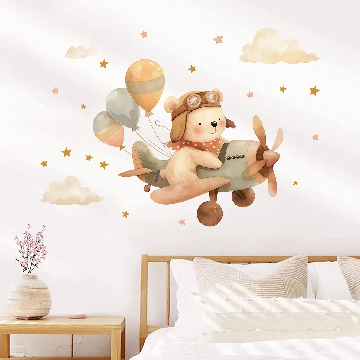 Cartoon Animals Plane Rabbit Bear Wall Stickers for Kids Room Baby Nursery Room Decoration Home Decor Wall Decals Living