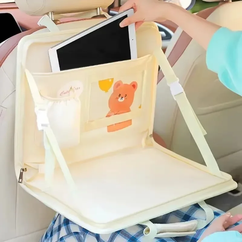 Car Backseat Organizer with Foldable Food Computer Tray for Kids & Adults Cartoon Bear Bunny Dinosaur Hanging Car Organizador