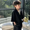 High Quality Boys’ Blazer Suit Set Summer New Thin Casual  Baby Boy Single Breasted Korean Black Short Sleeve Coat+ Shorts 2pcs High Quality Boys’ Blazer Suit Set Summer New Thin Casual  Baby Boy Single Breasted Korean Black Short Sleeve Coat+ Shorts 2pcs