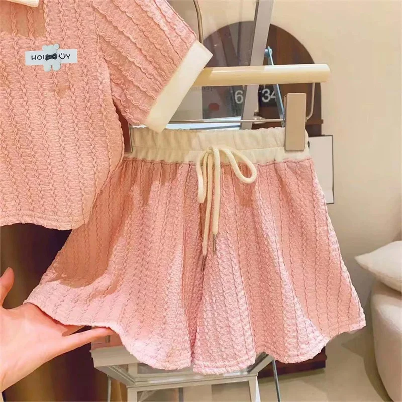Baby Blouse Sets Girls Summer Suit Kids Short Sleeve Top Pant 2Pcs Kids Cute Sweet Outfit Children Fashion Sportswear 2-10Y