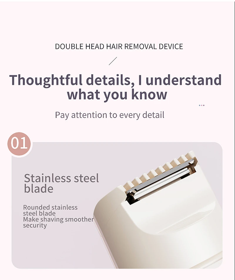 Double-Head Epilator Rechargeable Electric Epilator For Women Dual Head Hair Removal Device For Face Body Bikini Area Waterproof 4