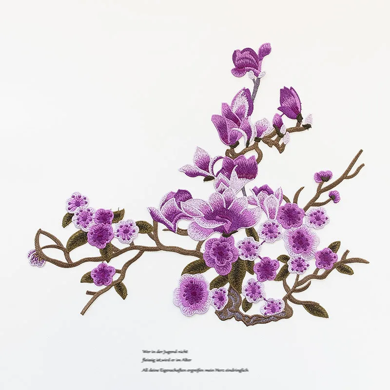 

Тканевые наклейки с вышивкой в виде цветка сливы и магнолии, одежда «сделай сам», большие нашивки, аксессуары для одежды в этническом стиле для платья-Ципао