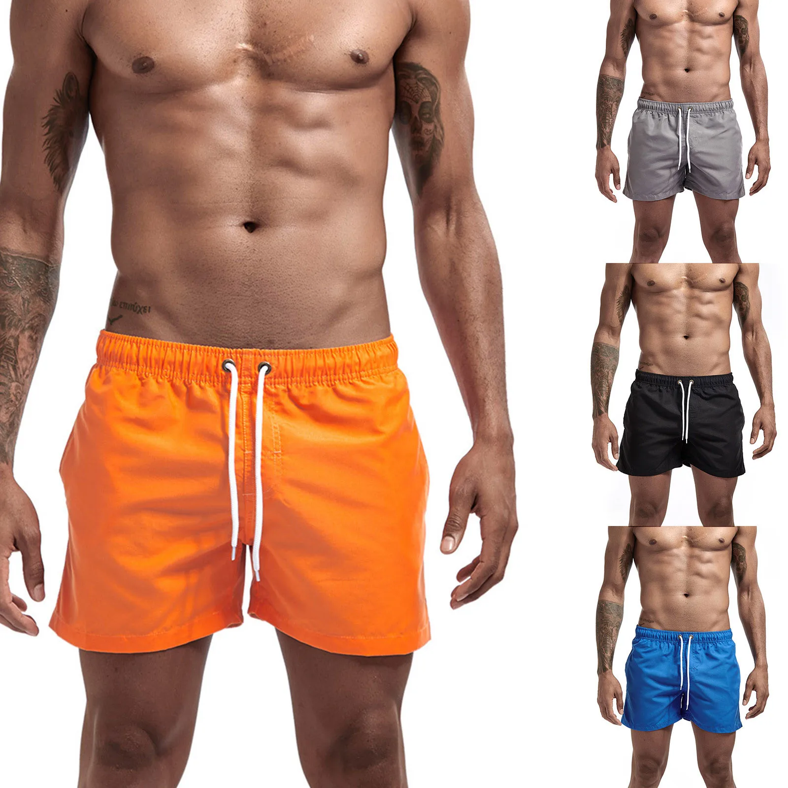 

Men's Solid Color Three Part Beach Pants Straight Tube Loose Sports Shorts
