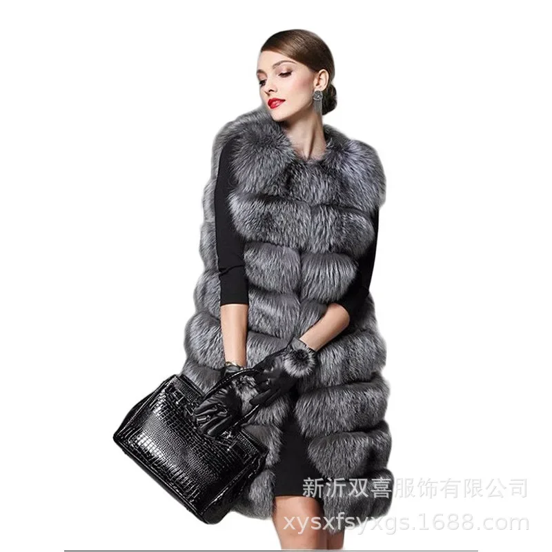

High imitation fox fur grass vest, new tank top, medium length silver fox oversized vest