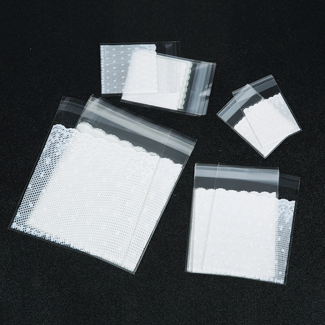 100pcs Self Adhesive Plastic Lace Cellophane Bag Sachet For Candy Jewelry Packaging Gift Small Businesses Products Supply
