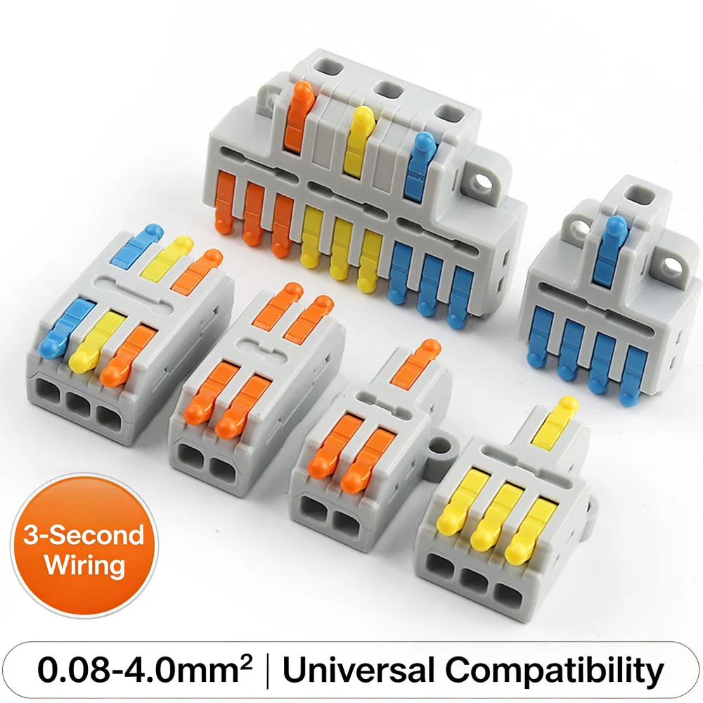 Schneller Steckverbinder für Elektrokabel, universeller Klemmenblock, werkzeuglos für Kabelverbindungen, kompatibel mit 0,08-4,0 mm² Kabeln