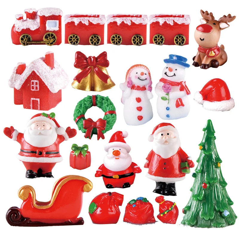 Christmas Deer Santa Claus Sled Tree Snowman Figurine Doll House Home Decor Miniature Garden Decoration Accessories Modern