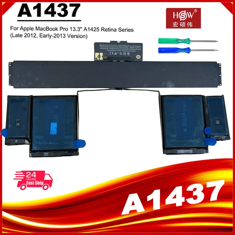 

Аккумулятор A1437 для ноутбука Apple MacBook Pro, 13 дюймов, Retina A1425, 2012, ранние 2013, 11,21 в, 6600 мАч/74 Вт/ч, бесплатные инструменты