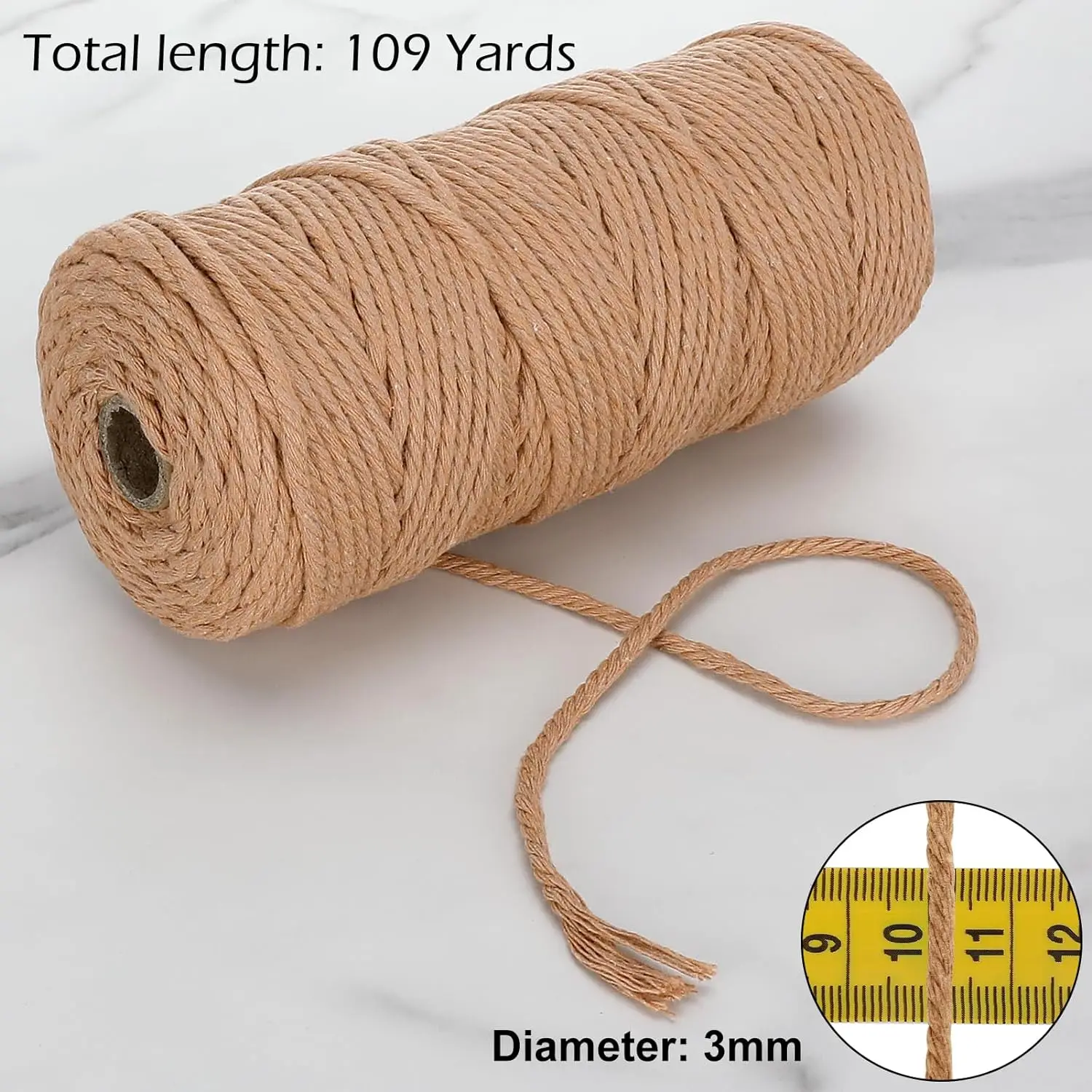 Macrame Cord 3mm 100m Natural Cotton Rope 4-Strand Twisted Cotton Cord for Wall Hanging Crafts Knititng Boho Home Wedding Decor Cotton Rope Macrame String
