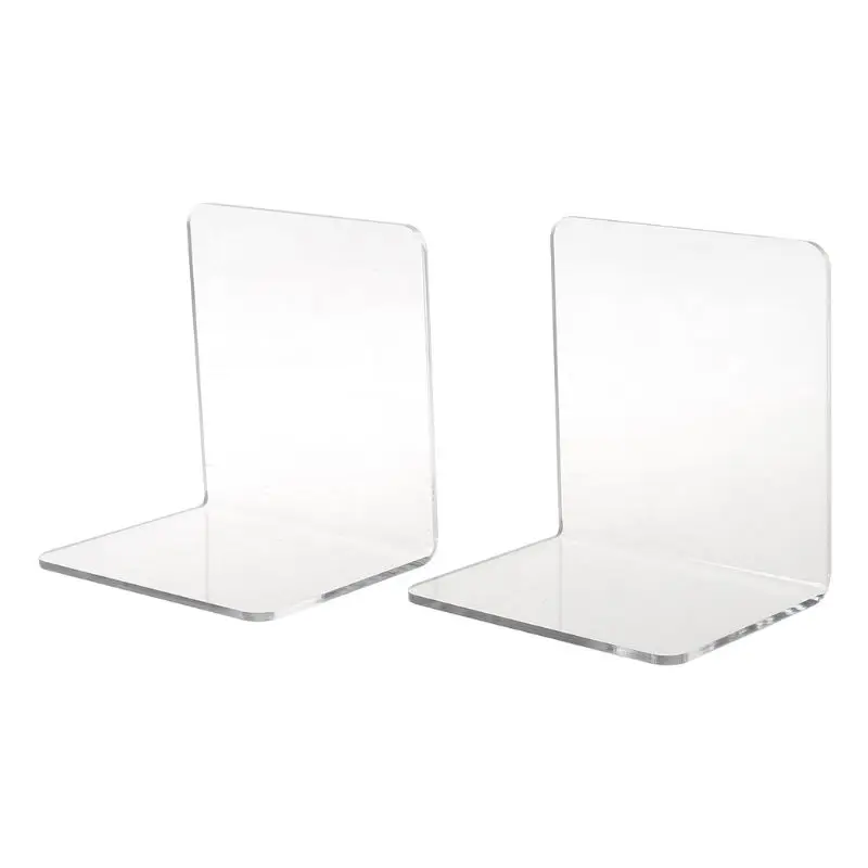 

2Pcs Clear Acrylic Bookends L-shaped Desk Desktop Book Holder School 45BA