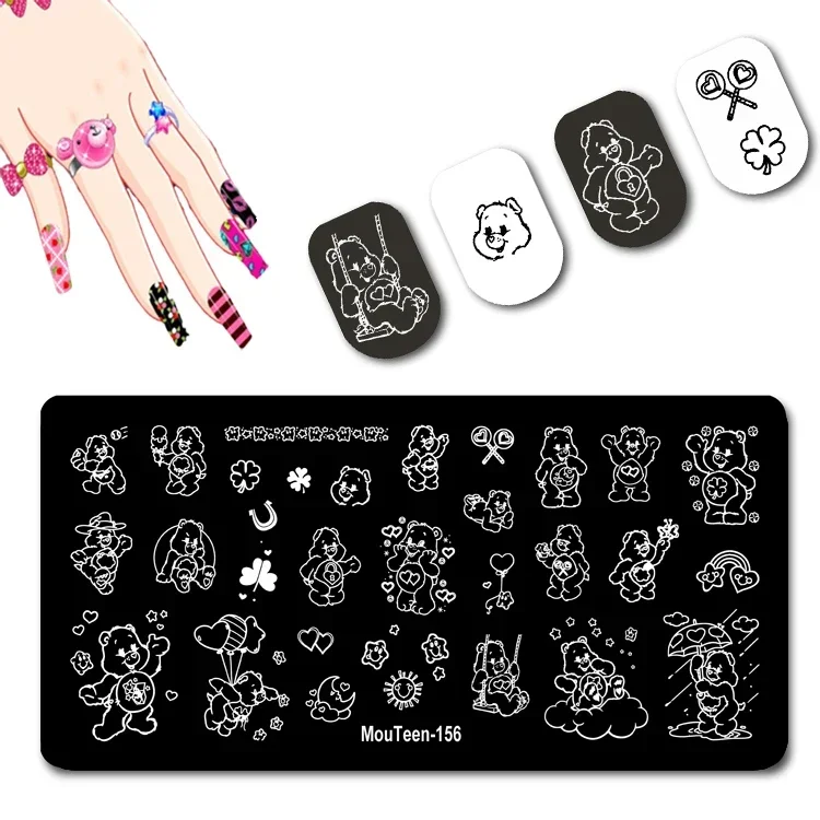 Fat Bear Nail Stamping Plate Mouteen-156 Cute Bear Nail Stamp Plates Cartoon Figure Nail Plates #156