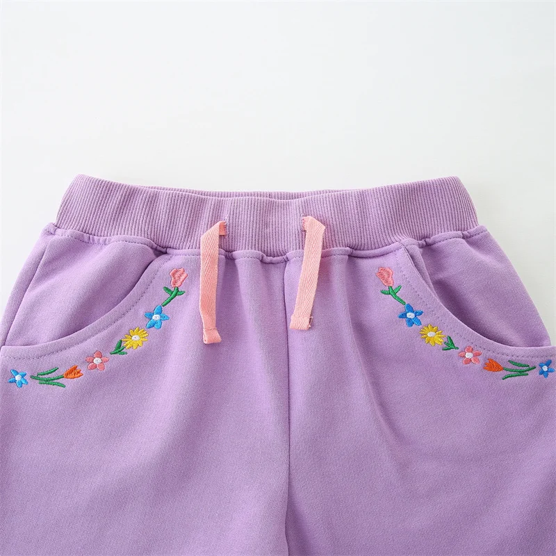 Jumping Meters Girls Shorts Floral Embroidery Children's Clothes Trousers Pants Pockets 2-7T
