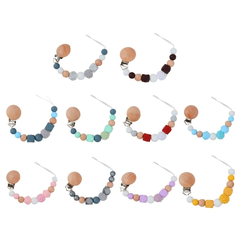 Pacifier Holder Strap Beaded Silicone and Chain Infant Soother Toy Anti-drop Nipple Clip Shower Gift