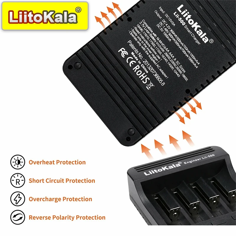 LiitoKala Lii-500 3.7V 3.85V Li ion 1.2V Ni MH rechargeable LED display 0.3A 0.5A 0.7A 1.0A 12V2A 18650 Smart Charger USB output battery charger