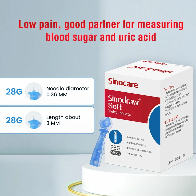 Sinocare Lancet Needles for Blood Glucose Testing Medical Blood Collecting Needles for Diabetes Tests Blood Glucose Lancets 50/300pcs
