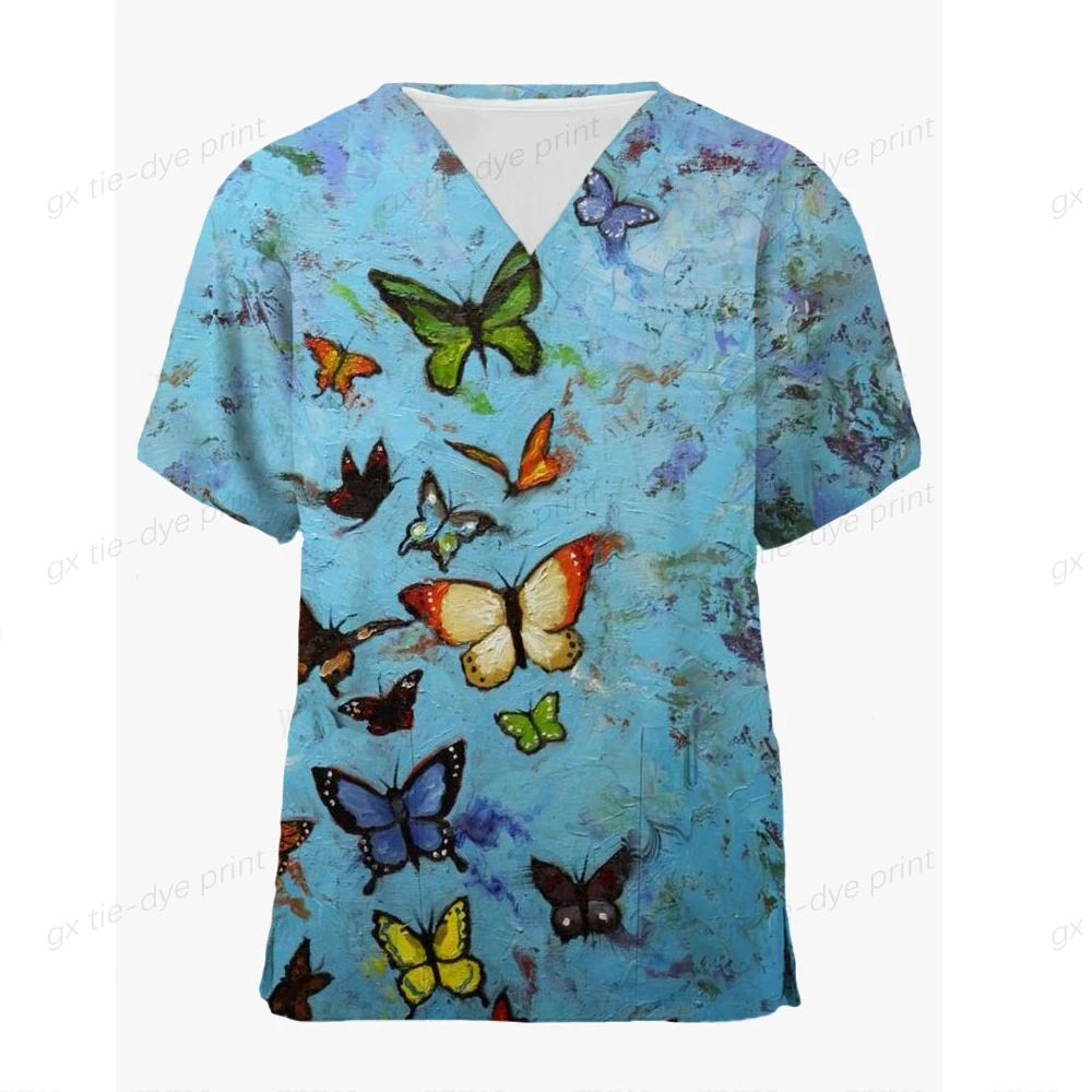 

Женская блузка с коротким рукавом, с принтом бабочки