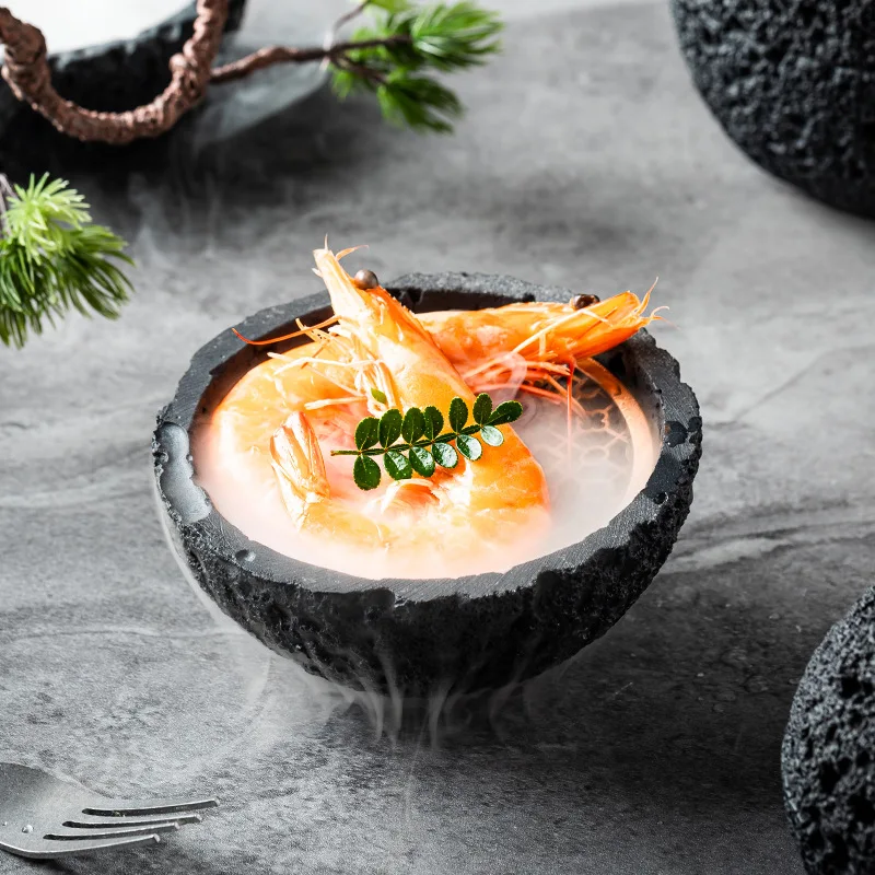 

Planet Bowl Molecular Cuisine Creativity Imitate the round smoke cup black tableware on the fire stone ball plate