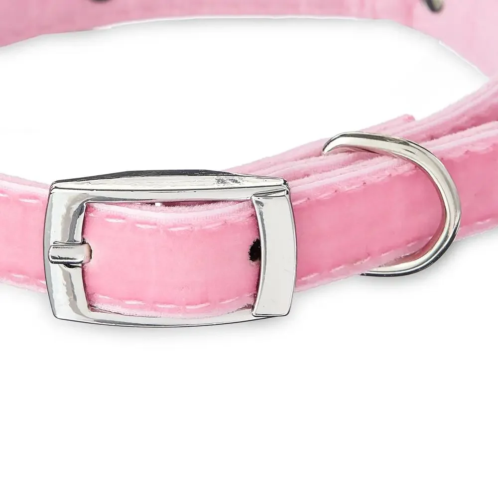 Rhinestone Velvet Dog Collar with Adjustable Buckle Small Pink Sparkle Functional Pet Accessory D-Ring Leash Attachment.