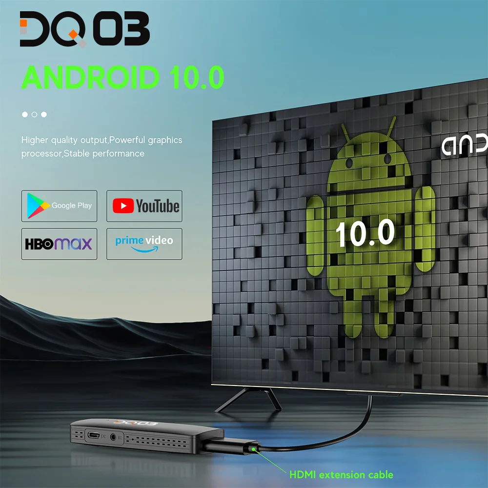Tv Stick DQ03 Mini TV Stick Android 10 with Quad Core ARM Cortex A53 CPU 2GB 16GB Support 4K@60fps HDR10+ H.265 2.4G&5.8G Dual Wifi 1G 8G
