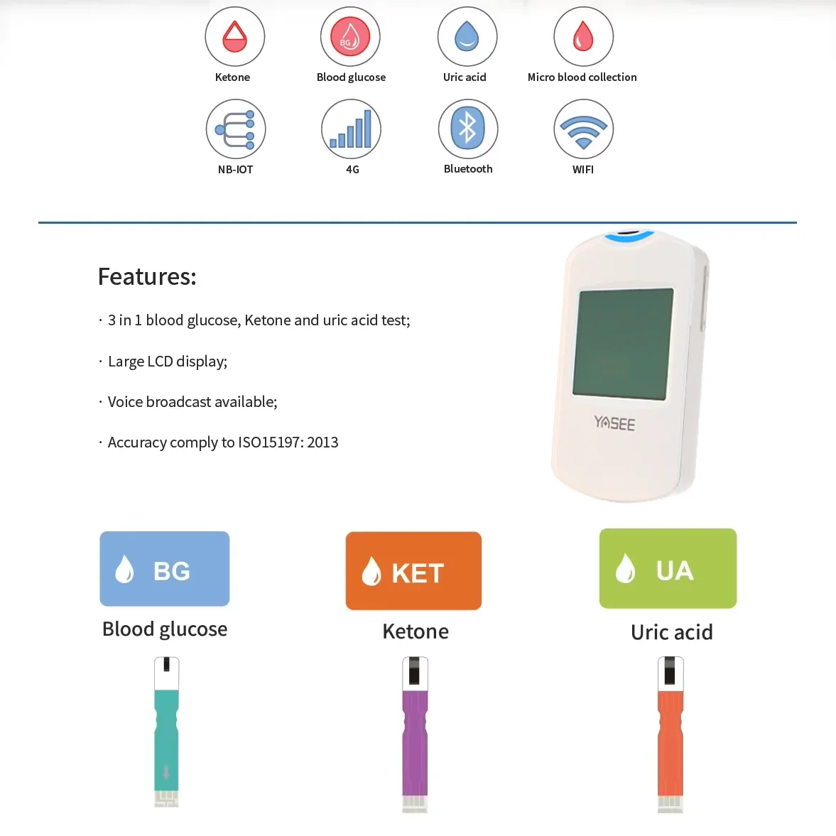 Blood Sugar Uric Acid Blood Ketone Three-in-one Multifunctional Glucose Meter blood glucose monitor blood test meter blood ketone meter