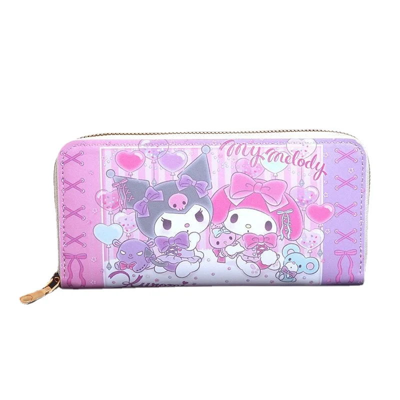 

MINISO Sanrio Long Wallet for Women and Girls 2024 New Cartoon Fashion PU Waterproof Kuromi Coin Purse Card Bag with Zipper