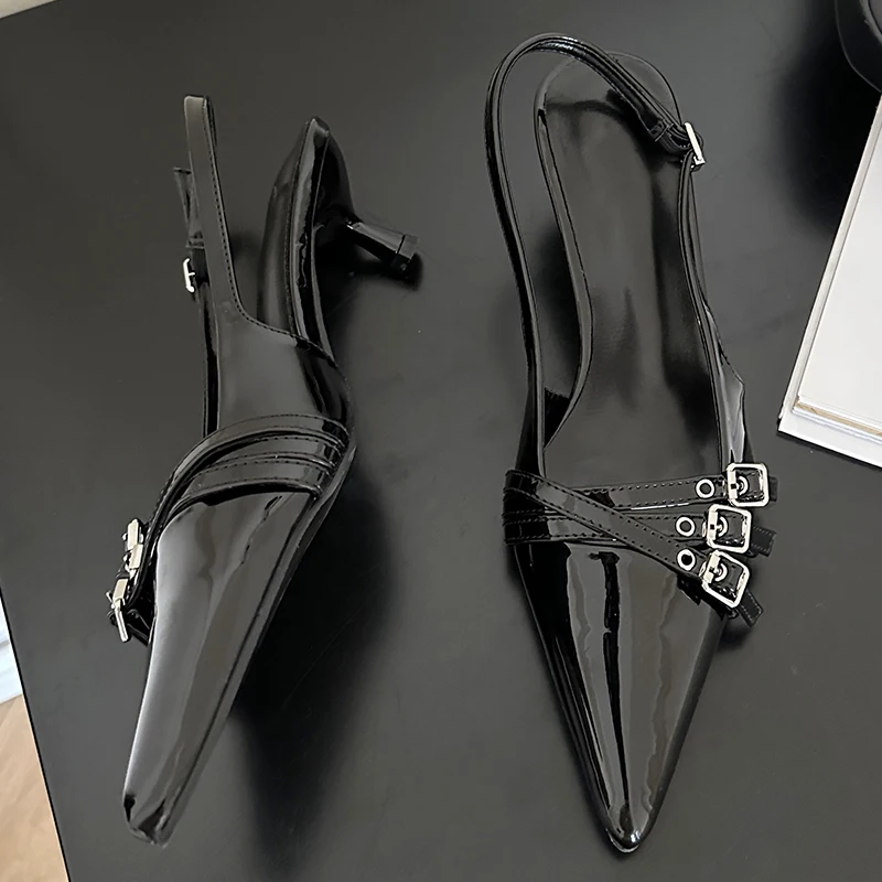 Pumps 2025 Pointed Toe Shallow Ladies Heels Shoes Female Fashion Slingbacks New In Medium Heels Shoes For Women Footwear Mules 3