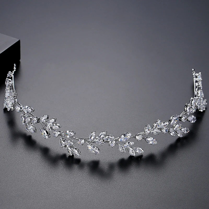 LUOTEEMI Cubic Zirconia Flower Headband For Women Bride Queen Party Tiara And Crown Wedding Bridal Hair Accessories Christmas