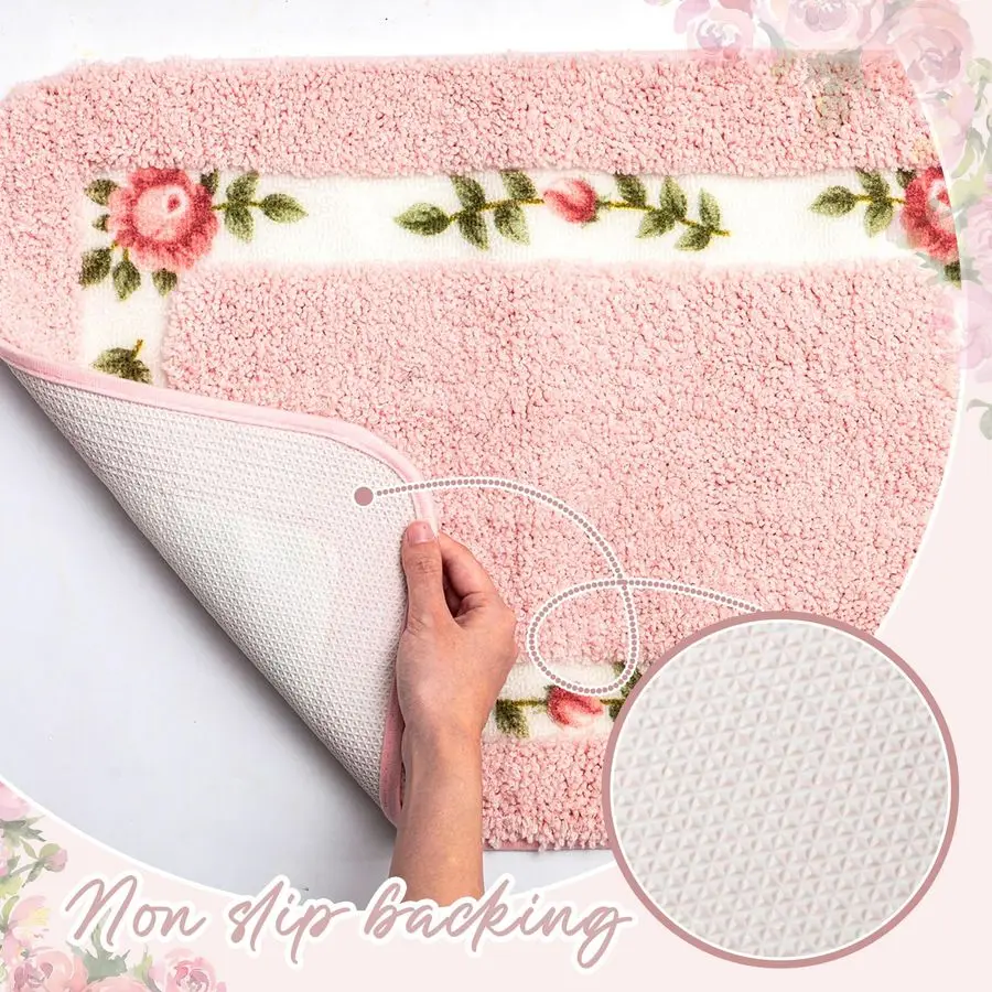 Rose Floral Bath Rug Set - bathroom setup