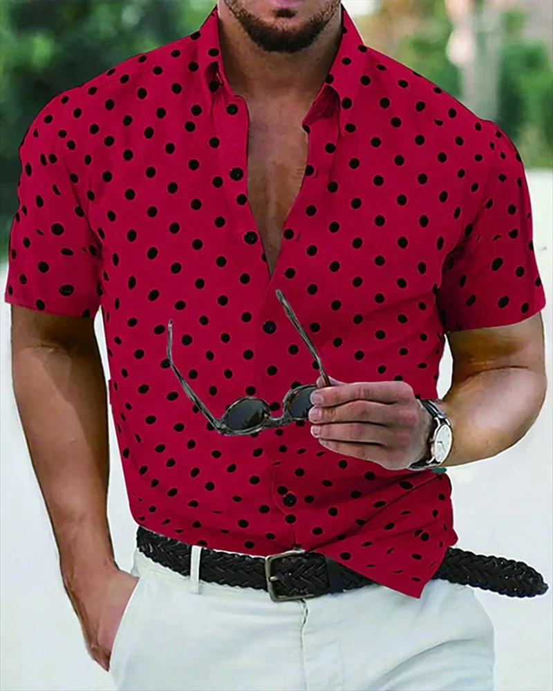 

Men's shirt Summer beach shirt black and white short-sleeved polka dot lapel holiday wear fashion casual comfortable clothing to