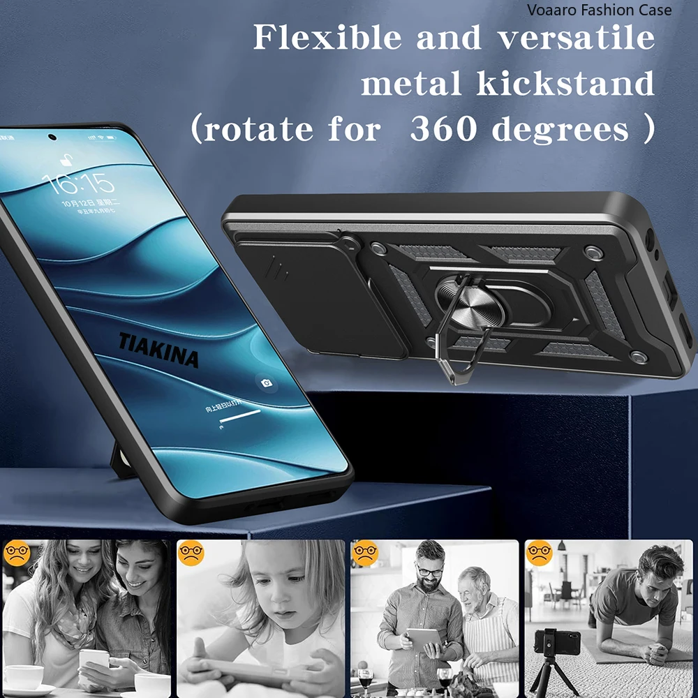 Magnetic Ring Stand Holder with Slide Lens Cover - Durable Armor Case