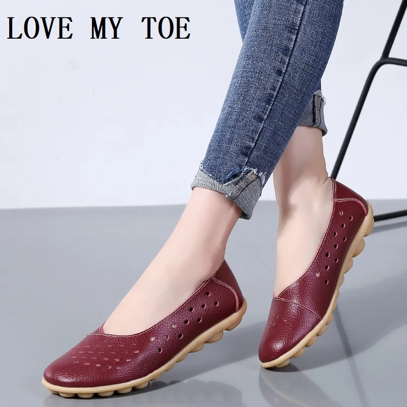 New 2024 Hollow Big Size Casual Breathable Genuine Leather Flats Shoes For Women Chaussure Femme Ladies Trainers Zapatos Mujer