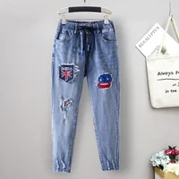 XL-6XL Plus Size jeans for Women Mom Jeans Woman Elastic High Waist Blue BaggyJeans Denim Ripped Jeans Female Harem Pants - Image 4