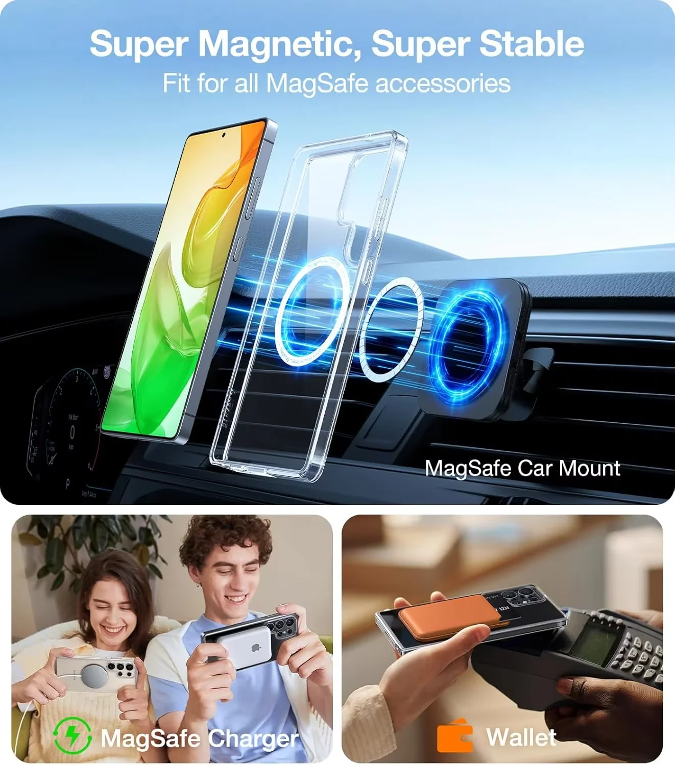 Crystal Clear Magnetic Phone Case with MagSafe Wireless Charging Protection