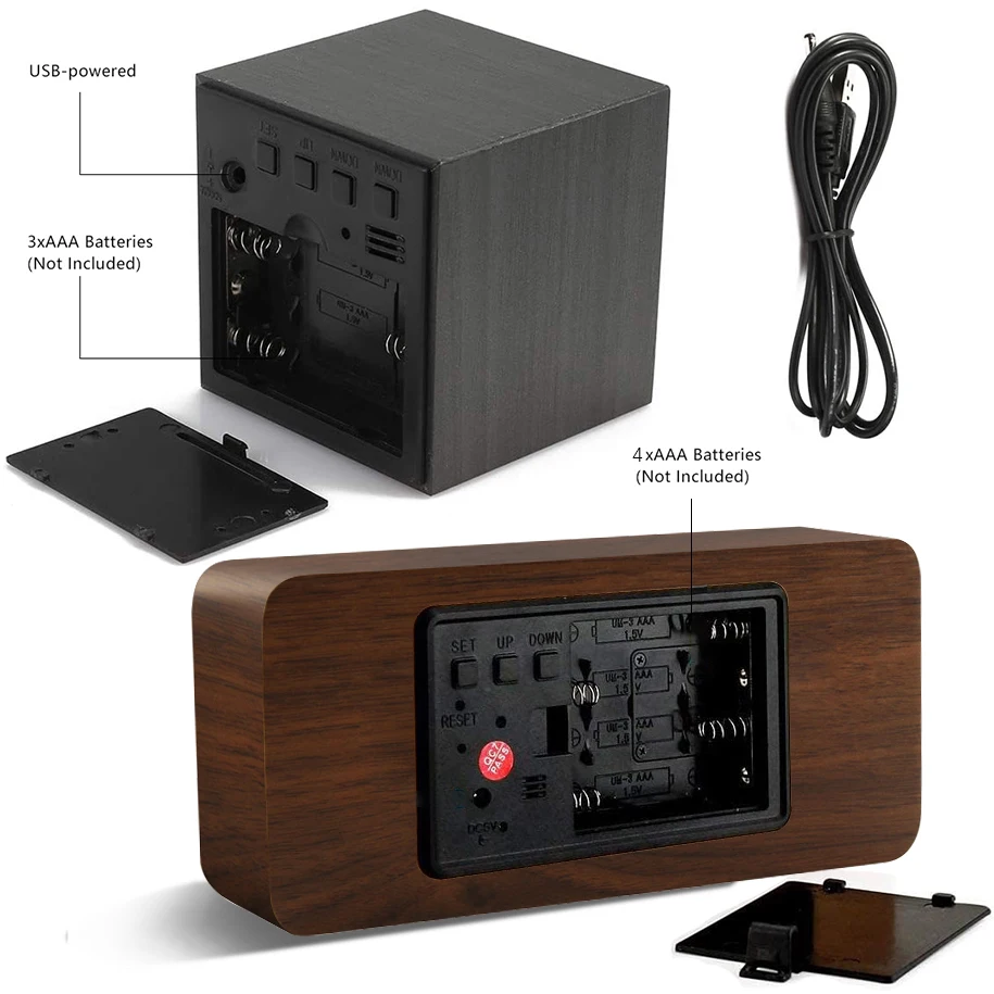 Wooden Digital Clock Multi-function LED Alarm Clock with Time/ Date/ Temperature Display and Voice Control for Home Office Trave 4