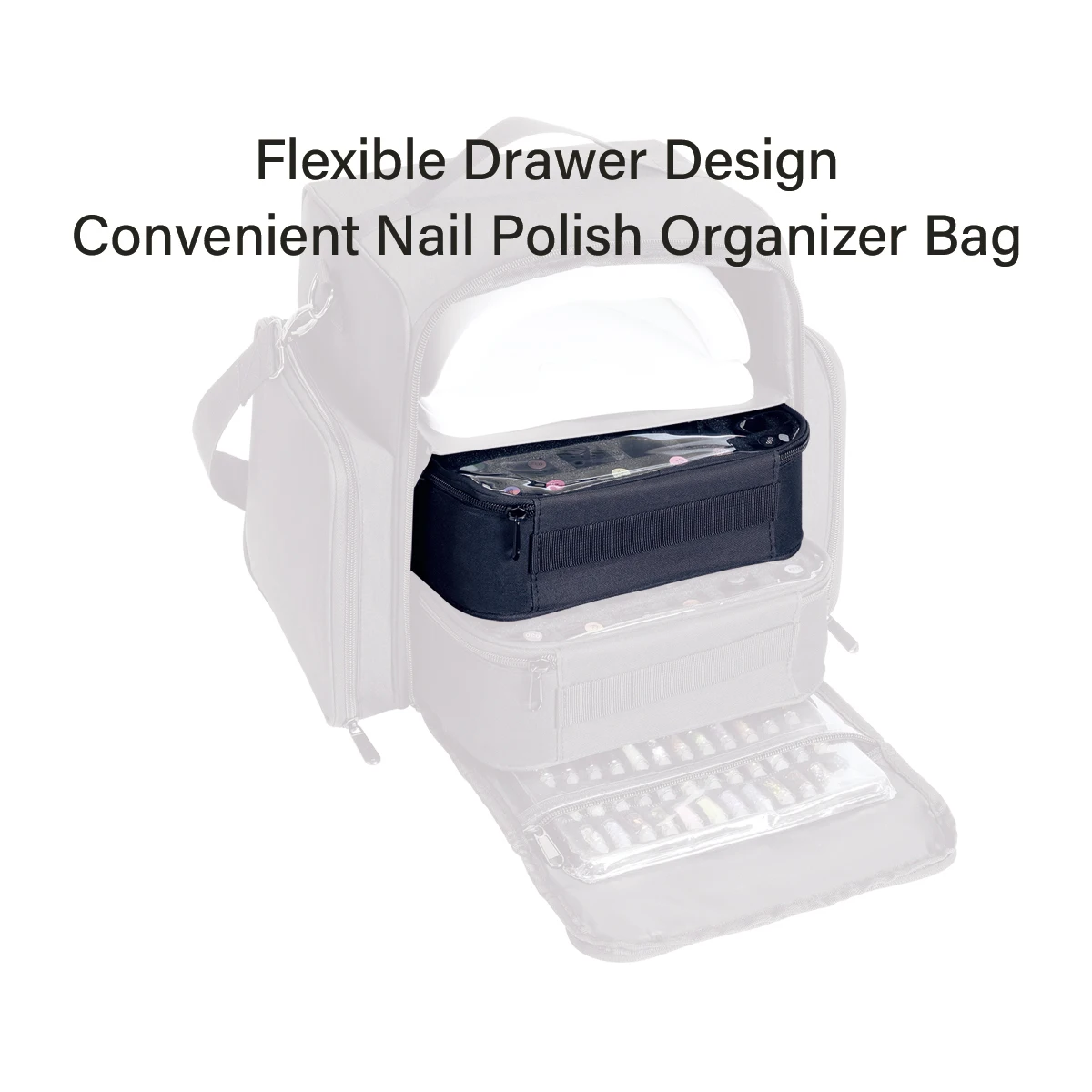 2-pack clear nail polish storage bag,holds 60 bottles, single holds 30 bottles (15ml),travel storage bag with removable dividers 5