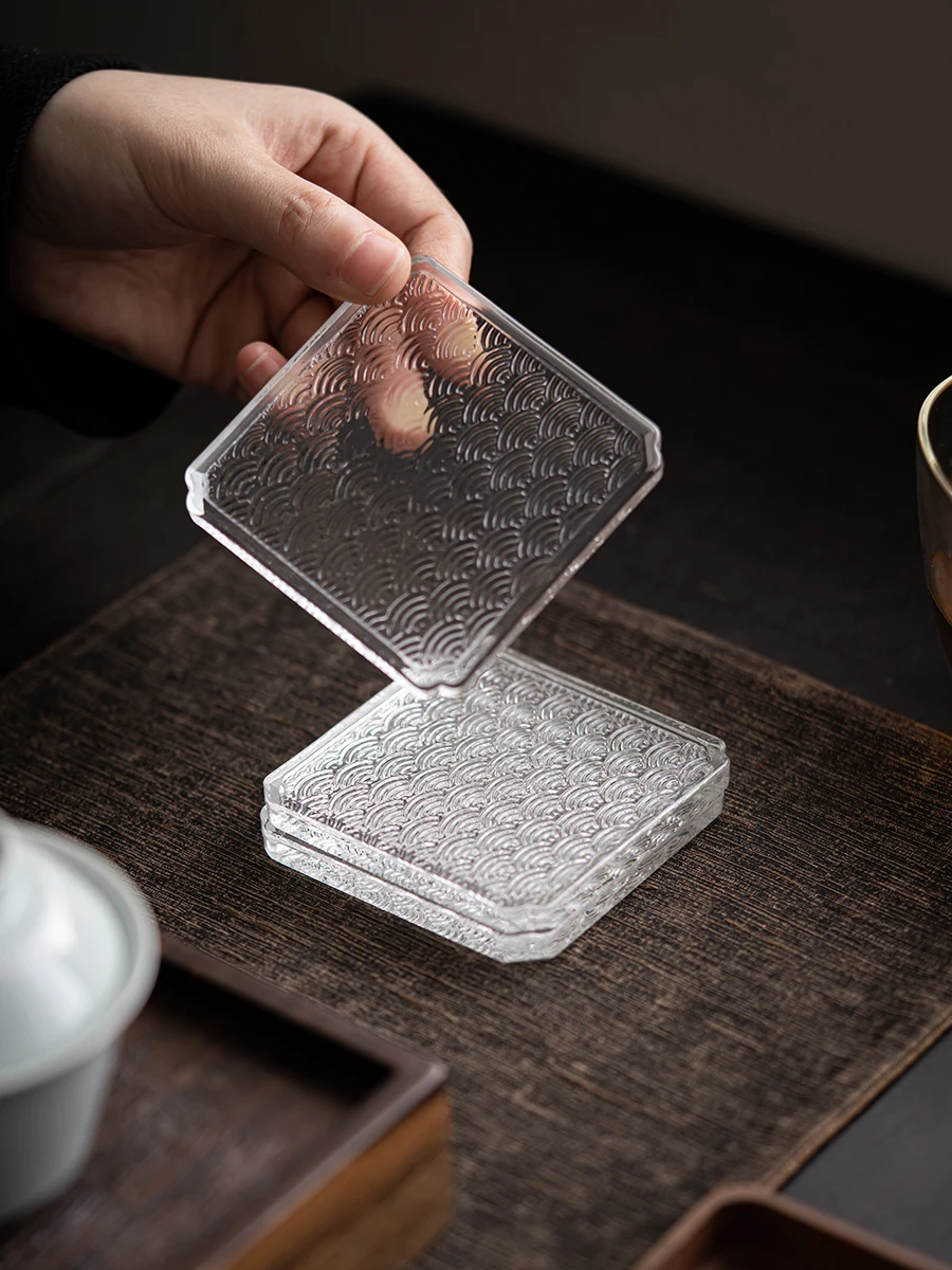 Japanese Sle Glass Tea Cup Coaster Heat Resistant Anti Slip Tea Mat Transparent Tea Accories Cup Base Fre Sle Handmade