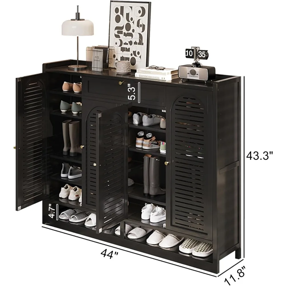 7 tier shoe cabinet with doors, 47.2" bamboo shoe storage cabinet, free standing shoe rack cabinet for 36-40 pairs, shoes organi